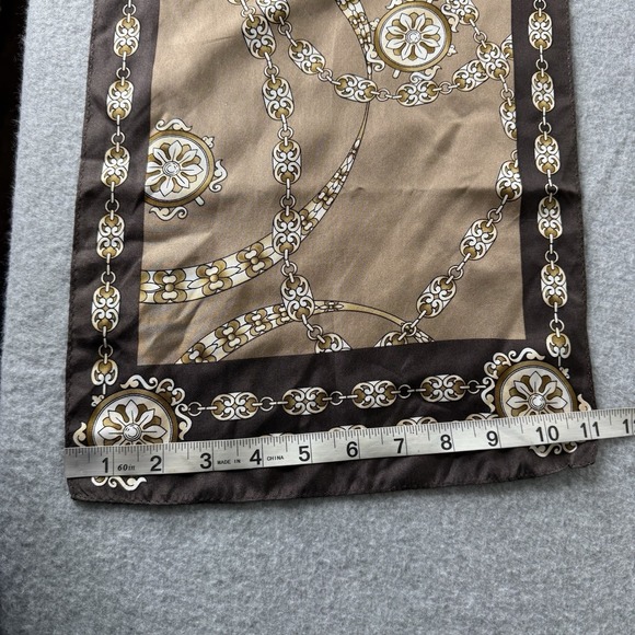 Oscar De La Renta Brown Silk Rectangle Scarf One Size Chain Print Old Money - Picture 11 of 14